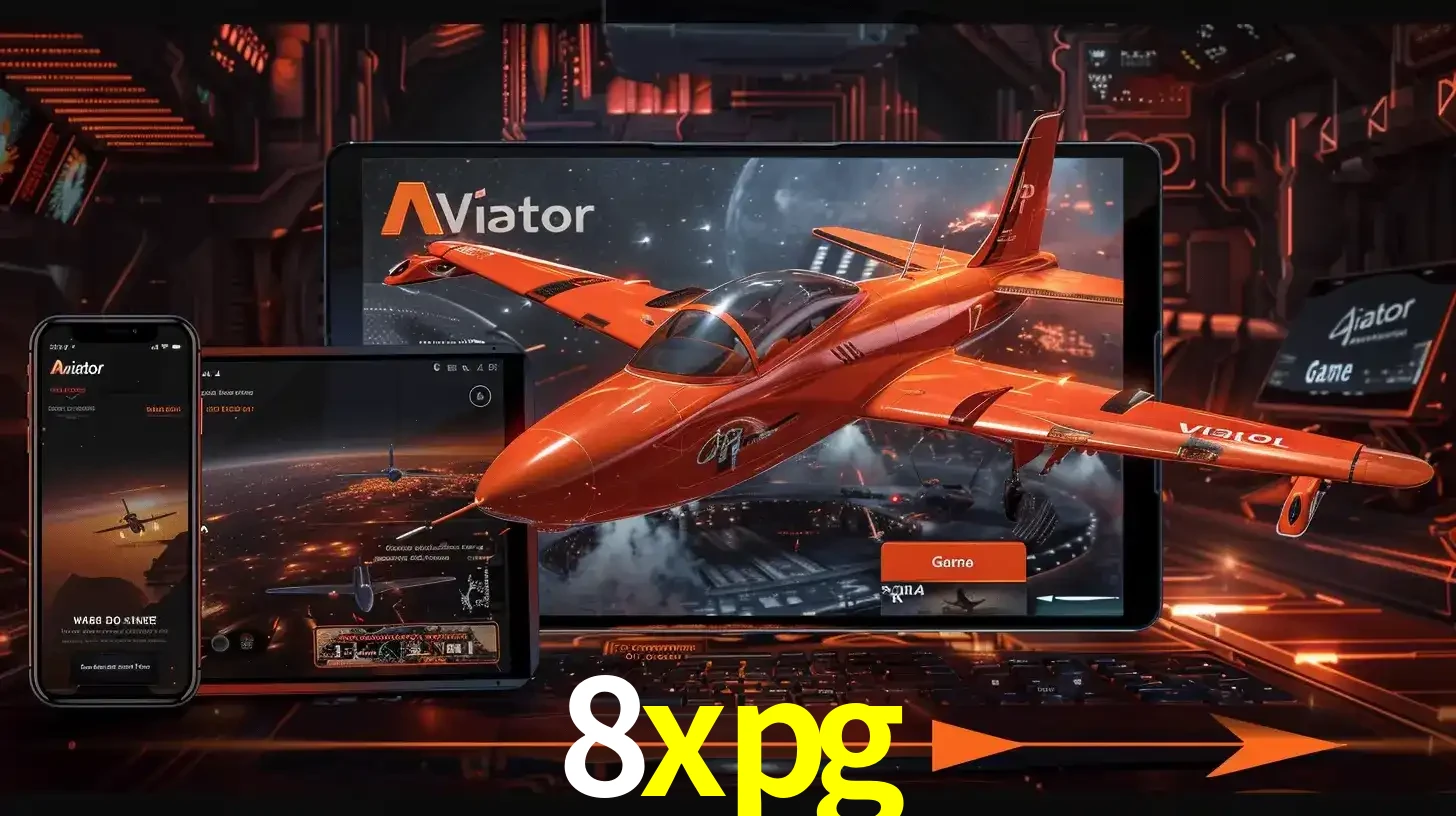 Apresentação tecnológica do jogo Aviator com um avião saindo da tela de um tablet, demonstrando a experiência imersiva em múltiplos dispositivos no 8xpg.