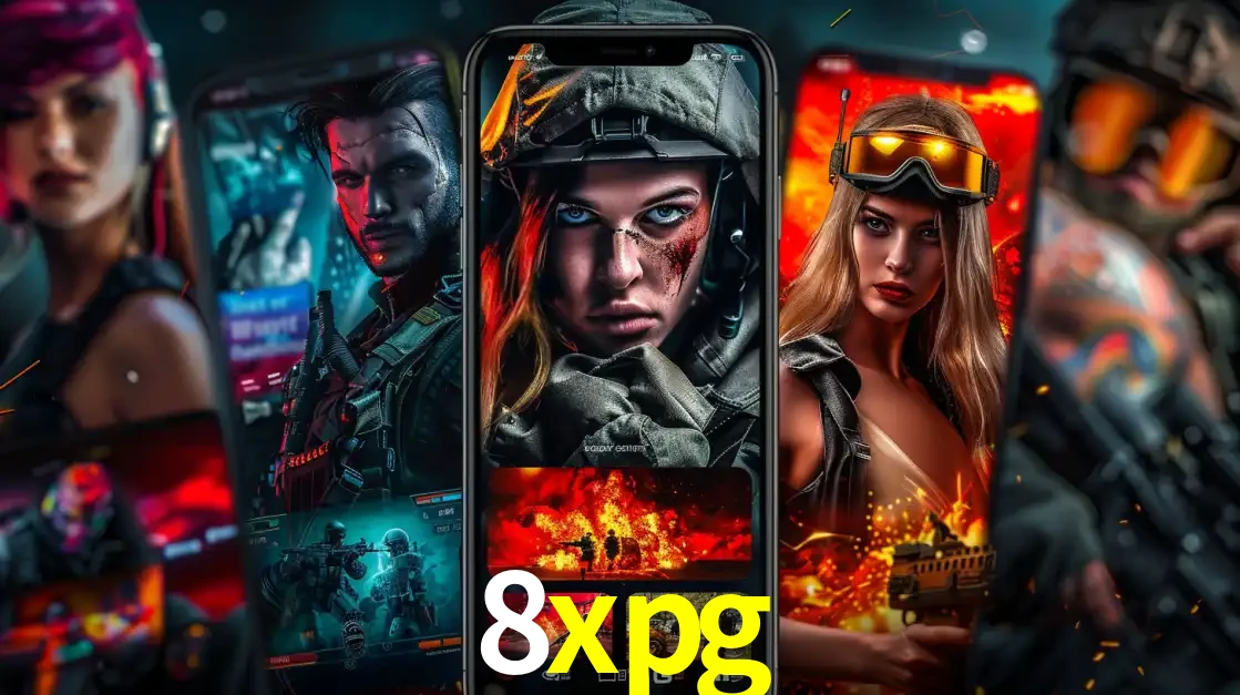 Montagem de telas de celular mostrando diversos personagens, masculinos e femininos, de um jogo de tiro, ilustrando a diversidade de equipes de e-sports para apostar no 8xpg.