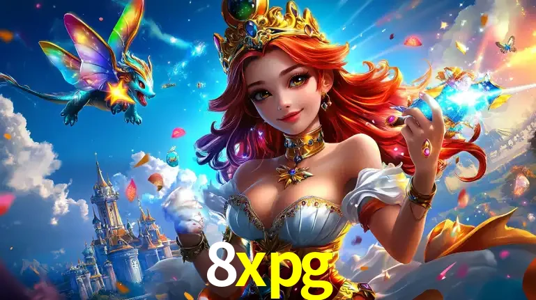 A princesa de um reino de fantasia mágico, com seu pequeno dragão, apresentando um mundo de prêmios encantados nos jogos de caça-níqueis do cassino 8xpg.